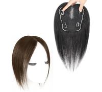 Topper for Capelli Da Donna Toupee In Veri Capelli Umani Base 12x13 Cm Clip In Top Posticci for Capelli Radi Estensioni for Capelli Senza Frangia Parrucche Con Copertura 3D A 360°(Brown,12 inch)
