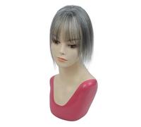 Topper for capelli da donna, veri capelli umani, frangia sottile 3D a 360°, for donne con capelli diradati, 5 cm x 9 cm(35 cm,Grey)