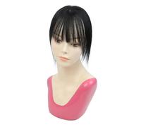 Topper for capelli da donna, veri capelli umani, frangia sottile 3D a 360°, for donne con capelli diradati, 5 cm x 9 cm Extension per Capelli(35 cm,Jet black)