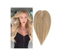 Topper for capelli da donna, veri capelli umani senza frangia, parrucca in pizzo intrecciata a mano 8x10 cm, aggiunge volume Extension per Capelli(14 inch,Brown+Bleach Blonde)