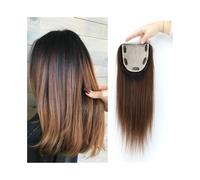 Topper for capelli umani con base in seta, colore marrone sfumato, capelli Remy, due toni, in seta, frontale in pizzo, attaccatura naturale dei capelli con clip.(22 inch)