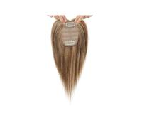 Topper for capelli umani con frangia for donne con capelli diradati, clip da 10 pollici nel parrucchino, base in seta 5 x 9 cm(Light Brown highlight)