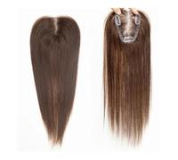 Topper for capelli umani da 16 pollici for donne con capelli che si assottigliano, base in pizzo invisibile fatto a mano da 3x4 pollici con 3 clip(Dark brown)