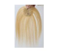 Topper for capelli umani da donna, clip da 5x5 cm con frangia for capelli diradati, copricapo con base in seta Topper per Capelli da Donna(Golden Blonde)