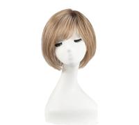 Topper for capelli umani for donne, capelli corti a caschetto con frangia, 25 cm, parte laterale for donne con capelli sottili, base 16,5 cm × 16,5 cm(Ombre Light Brown)