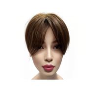 Topper for capelli umani lisci con riga centrale corta da 6 pollici, piccola frangia sottile con clip for capelli for una lieve perdita di capelli, adatta a donne e uomini.(Light Brown)