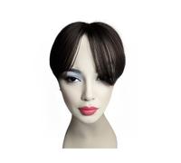 Topper for capelli umani lisci con riga centrale corta da 6 pollici, piccola frangia sottile con clip for capelli for una lieve perdita di capelli, adatta a donne e uomini.(Natural Black)