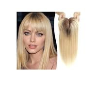 Topper for capelli umani Remy con frangia for donna, densità 150, base in seta, clip in topper, 14 pollici(Ombre Brown Blonde)