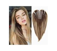 Topper for capelli umani Remy da 12 pollici for donne con riflessi castani e biondi, topper for capelli 100% annodati a mano con base in pizzo svizzero Capelli Estensioni
