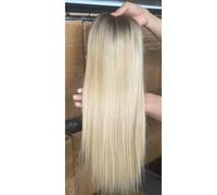 Topper for capelli umani T2-P18/613 for donna, base in pizzo di seta svizzera da 5x6 pollici, annodato a mano, 16 pollici Extension per Capelli