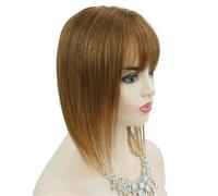 Topper for capelli veri da donna con frangia, base in seta invisibile senza cuciture 13 * 13 cm for diradare i capelli for aggiungere volume, 3 clip(Light Brown,12inch)