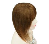 Topper for capelli veri da donna con frangia, base in seta invisibile senza cuciture 13 * 13 cm for diradare i capelli for aggiungere volume, 3 clip per Donne Affascinanti(Brown,16inch)