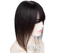 Topper for capelli veri da donna con frangia, base in seta invisibile senza cuciture 13 * 13 cm for diradare i capelli for aggiungere volume, 3 clip(Natural Black,12inch)