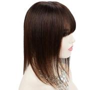 Topper for capelli veri da donna con frangia, base in seta invisibile senza cuciture 13 * 13 cm for diradare i capelli for aggiungere volume, 3 clip(Dark Brown,16inch)