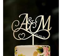 Topper For Torta Nuziale Con Iniziali Personalizzate, Decorazione Personalizzata Con Ciondolo For Torta Con Scritta Rustica Con Data, Decorazione In Acrilico For Matrimonio, Fidanzamento(E)