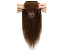 Topper for veri capelli umani con frangia, capelli Remy for donne che si diradano sulla parte superiore, clip in base di seta da 7x13 cm(Medium Brown,10 Inch)