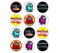 Topper in ostia per torte e cupcake a Tema Among Us, Cake Design, Dischi Commestibili, SENZA GLUTINE (02)