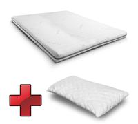 Topper in schiuma a freddo Supportho Premium Topper 120 x 200 cm H3, altezza 8 cm, grado di rigidità H3 con rivestimento antibatterico; cuscino CloudComfort Basic con fiocchi di gel 40 x 80 cm
