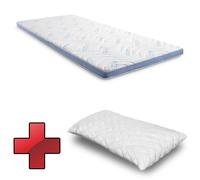 Topper in schiuma fredda CloudComfort Cool 90 x 200 cm H2/H3, altezza 7 cm, livello di rigidità H2/H3, topper a 7 zone con lato estivo e invernale + cuscino con fiocchi di gel CloudComfort Basic 40 x