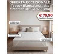 Topper Matrimoniale Biancaluna ATLAS 170X200 cm H 9 cm Sfoderabile Anallergica