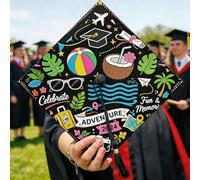 Topper per berretto da laurea a forma di palla da spiaggia, con palma da cocco, per l'estate, colore nero, decorazione per cappello di laurea, idea per celebrazioni, ricordo dell'anno senior, 24 x 24