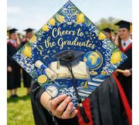 Topper per berretto da laurea, celebrazione moderna con globo, blu 2026, decorazioni per cappello per celebrazione dell'anno senior, 24 x 24 cm