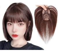 Topper per capelli castani da donna, 100% veri capelli umani, 7 x 10 cm, base in seta con clip, parrucche dritte da 15/20/25 cm per diradare i capelli 20 cm, colore, 20 cm