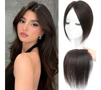 Topper per capelli con diradamento dei capelli, da donna, 100% veri capelli umani, 7 x 10 cm, base svizzera legata a mano, senza frangia, 30 g, forcine 25,4 cm (marrone scuro)