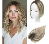 Topper per capelli con diradamento dei capelli, da donna, 100% veri capelli umani, 7 x 10 cm, base svizzera legata a mano, senza frangia, 30 g, 25,4 cm (2T613#)