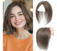 Topper per capelli con diradamento dei capelli, da donna, 100% veri capelli umani, 7 x 10 cm, base svizzera legata a mano, senza frangia, 30 g, 25,4 cm (castano ramato medio)