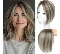 Topper per capelli con diradamento dei capelli, da donna, 100% veri capelli umani, 7 x 10 cm, base svizzera legata a mano, senza frangia, 30 g, forcine 25,4 cm (4T6/613#)