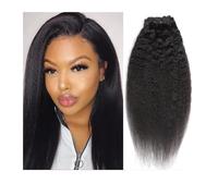 Topper per capelli da donna 10-24" Clip diritta crespa nelle estensioni dei capelli Capelli umani veri Nero naturale for le donne 8 pezzi Clip diritta crespa sulle estensioni dei capelli umani Chignon