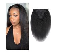 Topper per capelli da donna Clip dritte crespi da 12-26 pollici for donne nere, capelli umani Remy a doppia trama, colore nero naturale a testa intera, 18 clip con 8 pezzi Chignon spettinato(18inches,