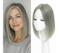 Topper per capelli da donna con capelli umani, topper per aggiungere più volume e coprire la caduta dei capelli, extension per capelli con base svizzera (30,5 cm, grigio misto)