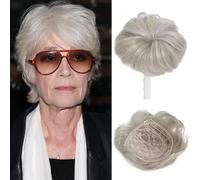 Topper per capelli da donna con taglio corto a caschetto con frangia e riga laterale 360° 3D, coprente, 16,5x16,5 cm, parrucca in capelli sintetici, aspetto naturale, per capelli radi (Grigio Argento)