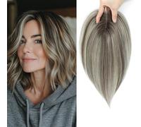 Topper per capelli da donna in capelli umani soffici, topper per capelli da 25,4 cm realizzato a mano, con base svizzera, copertura a 360°, contro la caduta dei capelli e i capelli grigi (marrone