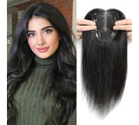 Topper per capelli da donna, in veri capelli umani, densità 120%, base svizzera, 40 g, top topper per capelli da donna con diradamento dei capelli/perdita di capelli (nero)
