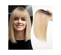 Topper per Capelli, Frangetta Finta Capelli Clip, Topper for capelli con frangia, posticci lisci con clip for donne con diradamento(Ombre Light Blonde)