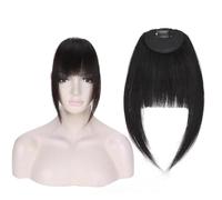 Topper per Capelli, Frangia Clip Capelli Veri, Frangia for capelli da donna, frangia alla francese, frangia piatta e ordinata con tempie, capelli veri(#1B)