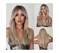 Topper per capelli Heat Resistant Wig for Women Long Straight Layered Wigs Blonde Platinum Highlight with Bangs Cosplay Daily Use Natural Hair