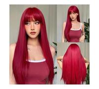 Topper per capelli Long Brown Layered Synthetic Wigs With Bangs Caramel Straight Wig Mixed Blonde Highlights Heat Resistant Fibre(Red)