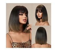 Topper per capelli Parrucca sintetica nera marrone Ombre Bob for donne nere Parrucche for capelli corti lisci Cosplay con frangia Fibra resistente al calore
