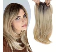 Topper per capelli Topper per capelli con riga laterale con frangia Copertura a 360° Pezzi Frangia sottile Clip nelle estensioni Mix Biondo per donne da indossare tutti i giorni (Oro sfumato)
