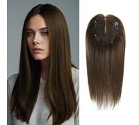 Topper per capelli umani da donna con diradamento dei capelli, sfumati, radice scura, colore evidenziato, parrucca dritta da 30,5 cm, parte centrale con clip (2# marrone scuro)