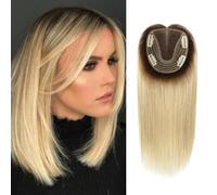 Topper per capelli umani da donna con diradamento dei capelli, sfumati, radice scura, colore evidenziato, parrucca dritta da 30,5 cm, parte centrale con clip (613/BC#)