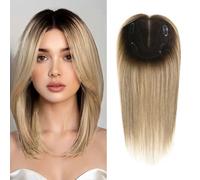 Topper per capelli umani da donna con diradamento dei capelli, sfumati, radice scura, colore evidenziato, parrucca dritta da 30,5 cm, parte centrale con clip (10/6#)