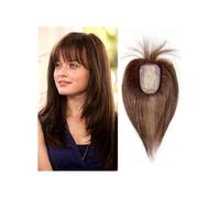 Topper per capelli umani per donne, Accessori for capelli da donna for diradamento 8X12 cm, pezzi di Remy in seta con cuoio capelluto simulato e clip(Dark brown)