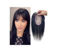 Topper per capelli umani per donne, Accessori for capelli da donna for diradamento 8X12 cm, pezzi di Remy in seta con cuoio capelluto simulato e clip(Black)