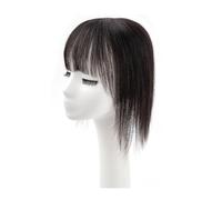 Topper per capelli veri, da donna, legato a mano, con clip, per capelli sottili, copertura dei capelli grigi, base da 9 x 11 cm (nero naturale con frangia, 30,5 cm)