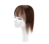Topper per capelli veri, da donna, legato a mano, con clip, per capelli sottili, copertura dei capelli grigi, base da 9 x 11 cm (marrone con frangia, 25,4 cm)
